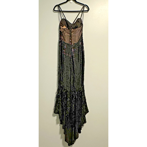 Mandalay 4 Dress Spaghetti Strap Sequin Sheer Hi Lo Cocktail Black NWT VTG - Picture 2 of 12